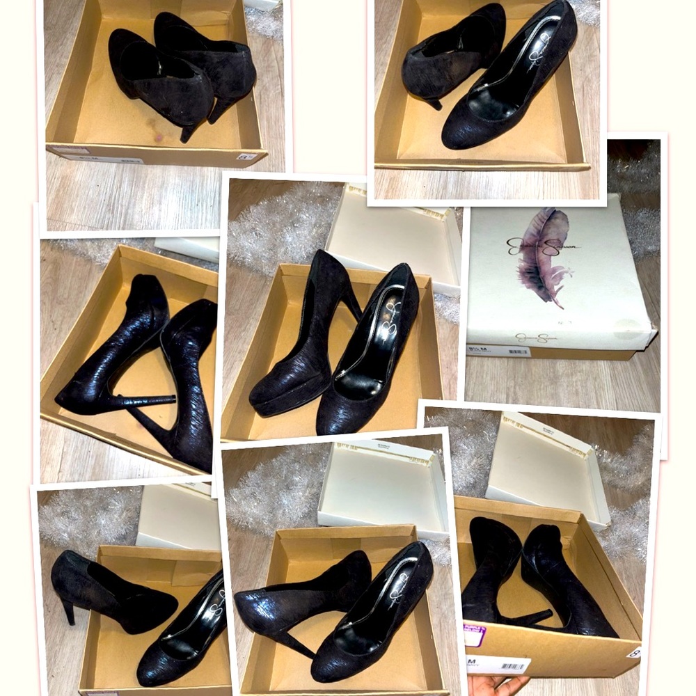 Work attire/ party heel's, black & Navy blue striped